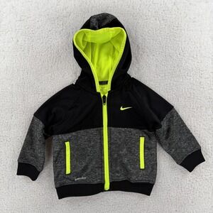 Nike Track Jacket Boys 12M Gray Black‎ Neon Yellow Dri-FIT Hooded Full Zip